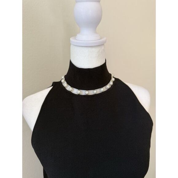 Camila Coelho Black Stretch Pearl Mock Neck Sheath Dress Size Medium NWT - Picture 6 of 10